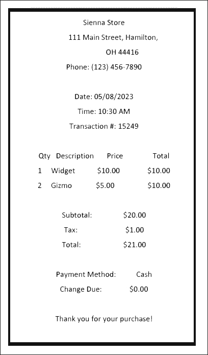 Example Of A Receipt